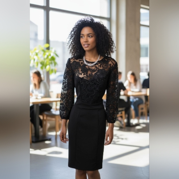 Eva Mende Black Lace Long Sleeve Dress Size 10 - Picture 1 of 5
